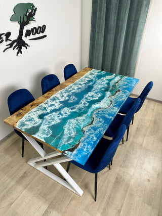 Sky Blue Ocean Art Epoxy River Dining Table