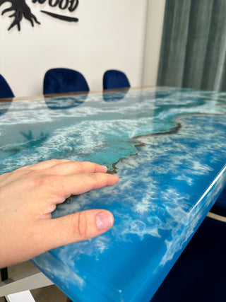 Sky Blue Ocean Art Epoxy River Dining Table