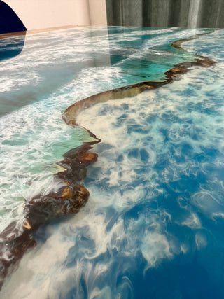 Sky Blue Ocean Art Epoxy River Dining Table