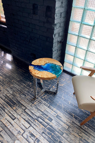 Round Wood and Epoxy Coffee Table