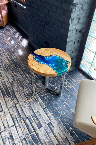 Round Wood and Epoxy Coffee Table