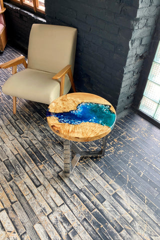 Round Wood and Epoxy Coffee Table