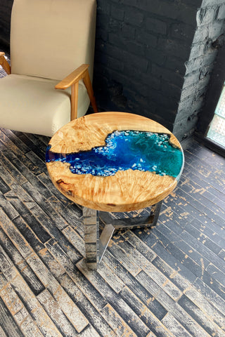 Round Wood and Epoxy Coffee Table
