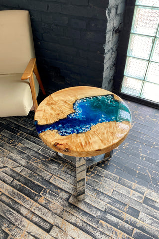 Round Wood and Epoxy Coffee Table