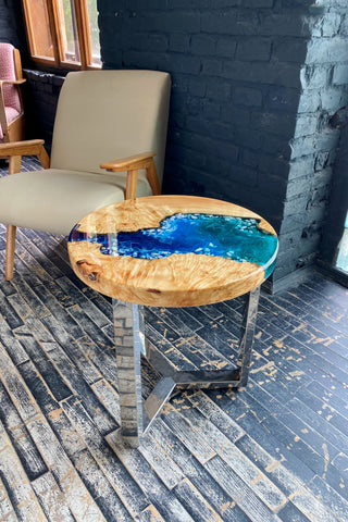 Round Wood and Epoxy Coffee Table