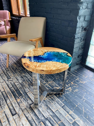 Round Wood and Epoxy Coffee Table