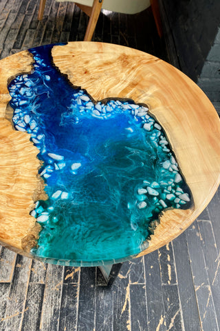 Round Wood and Epoxy Coffee Table