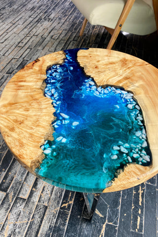 Round Wood and Epoxy Coffee Table