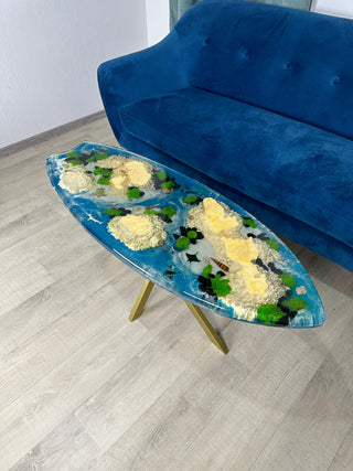 Aquarium surfboard coffee table