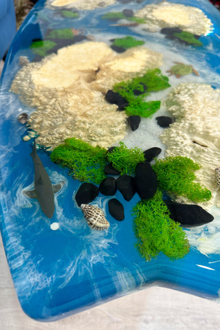 Aquarium surfboard coffee table