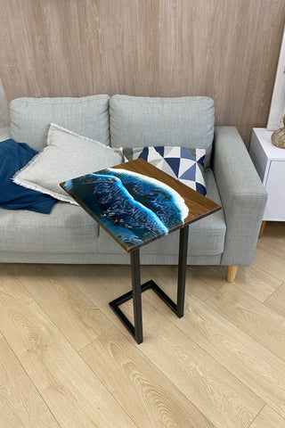 Walnut Wood and Epoxy Side Table