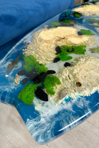 Aquarium surfboard coffee table