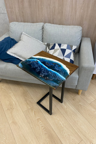 Walnut Wood and Epoxy Side Table
