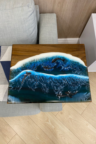 Walnut Wood and Epoxy Side Table