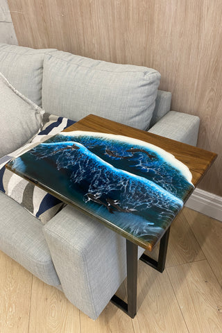 Walnut Wood and Epoxy Side Table