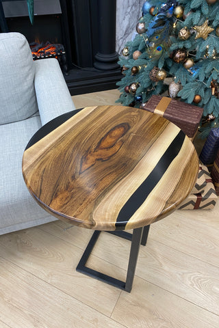 Walnut Resin Round Side Table
