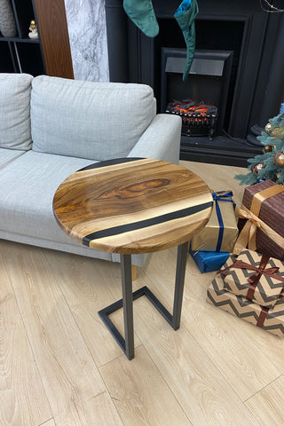 Walnut Resin Round Side Table