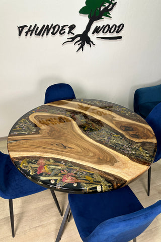 Pressed Flower Round Dining Table