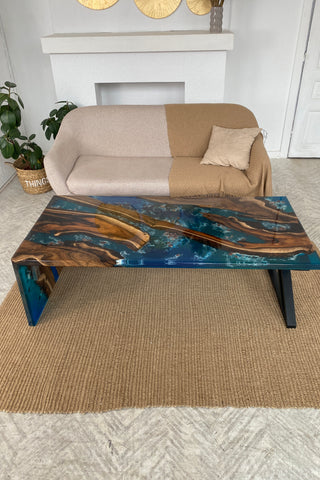 Waterfall Wood and Epoxy Coffee Table