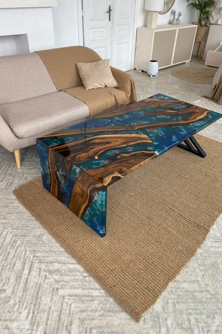 Waterfall Wood and Epoxy Coffee Table