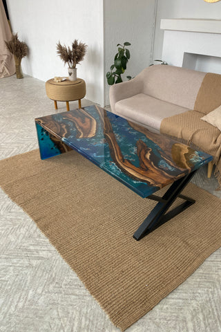 Waterfall Wood and Epoxy Coffee Table