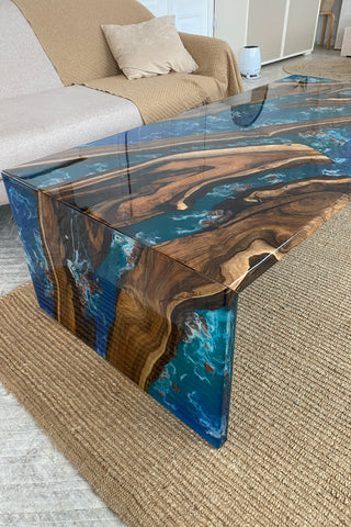 Waterfall Wood and Epoxy Coffee Table