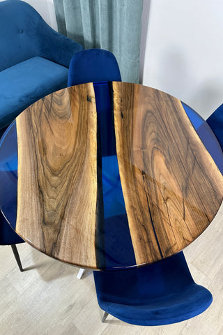 Custom Clear Blue Epoxy Round Table
