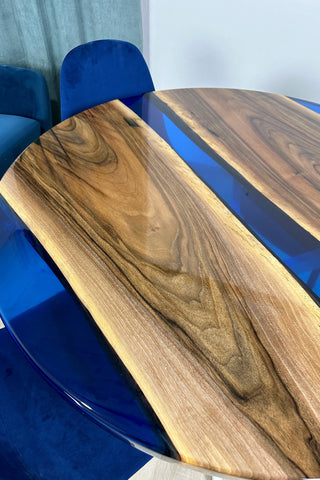 Custom Clear Blue Epoxy Round Table