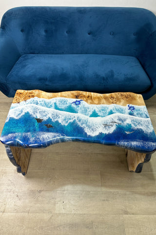 Live Edge Ocean Epoxy Table With Sea Creatures