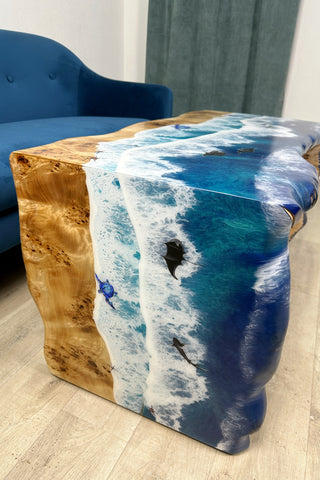 Double Waterfall Live Edge River Coffee Table