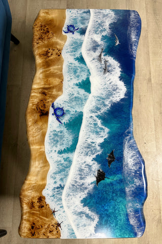 Live Edge Ocean Epoxy Table With Sea Creatures