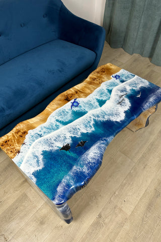 Live Edge Ocean Epoxy Table With Sea Creatures