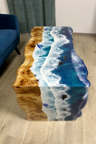 Live Edge Ocean Epoxy Table With Sea Creatures