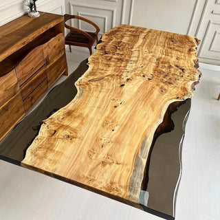 Grey Epoxy River Dining Table With Poplar wood