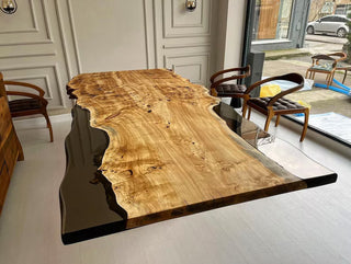 Grey Epoxy River Dining Table With Poplar wood