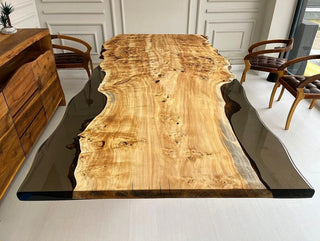 Grey Epoxy River Dining Table With Poplar wood