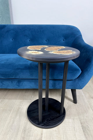 Black round epoxy side table