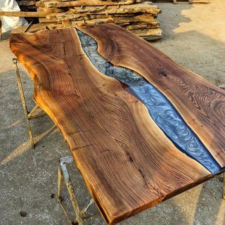 Black Walnut Pearl Gray Epoxy River Conference Table