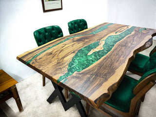 Black Walnut Wood Pearl Green Epoxy River Dining Table