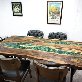 Black Walnut Wood Pearl Green Epoxy River Dining Table