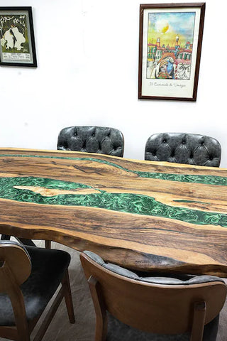 Black Walnut Wood Pearl Green Epoxy River Dining Table