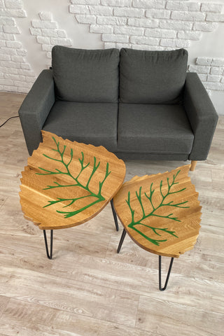 Leaf-Shaped Coffee Table Set of 2 in Solid Wood