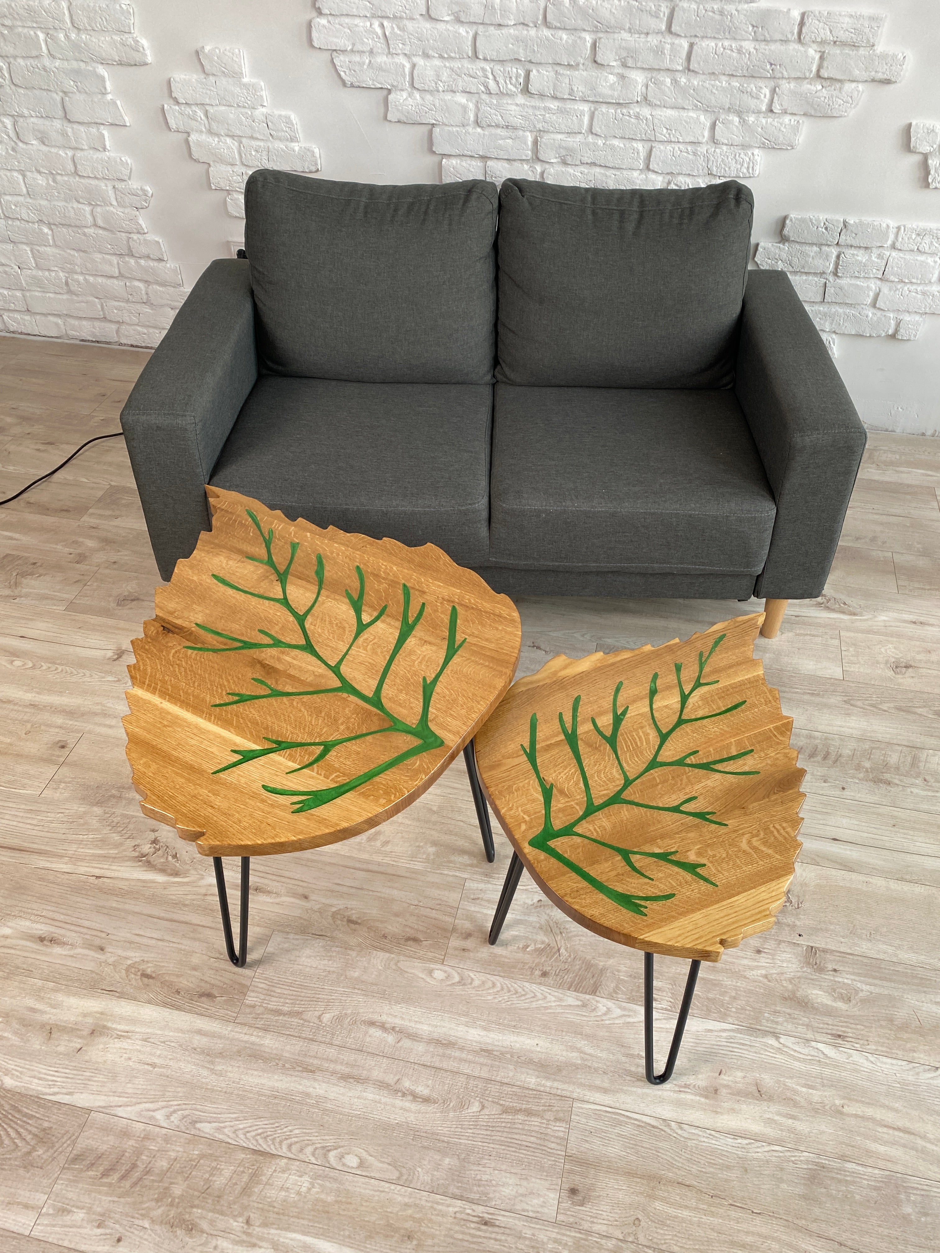 monstera coffee table Set of 2 Small Nesting Coffee Tables (Leaves) – ThunderWood Studio
