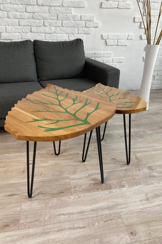 Leaf-Shaped Coffee Table Set of 2 in Solid Wood