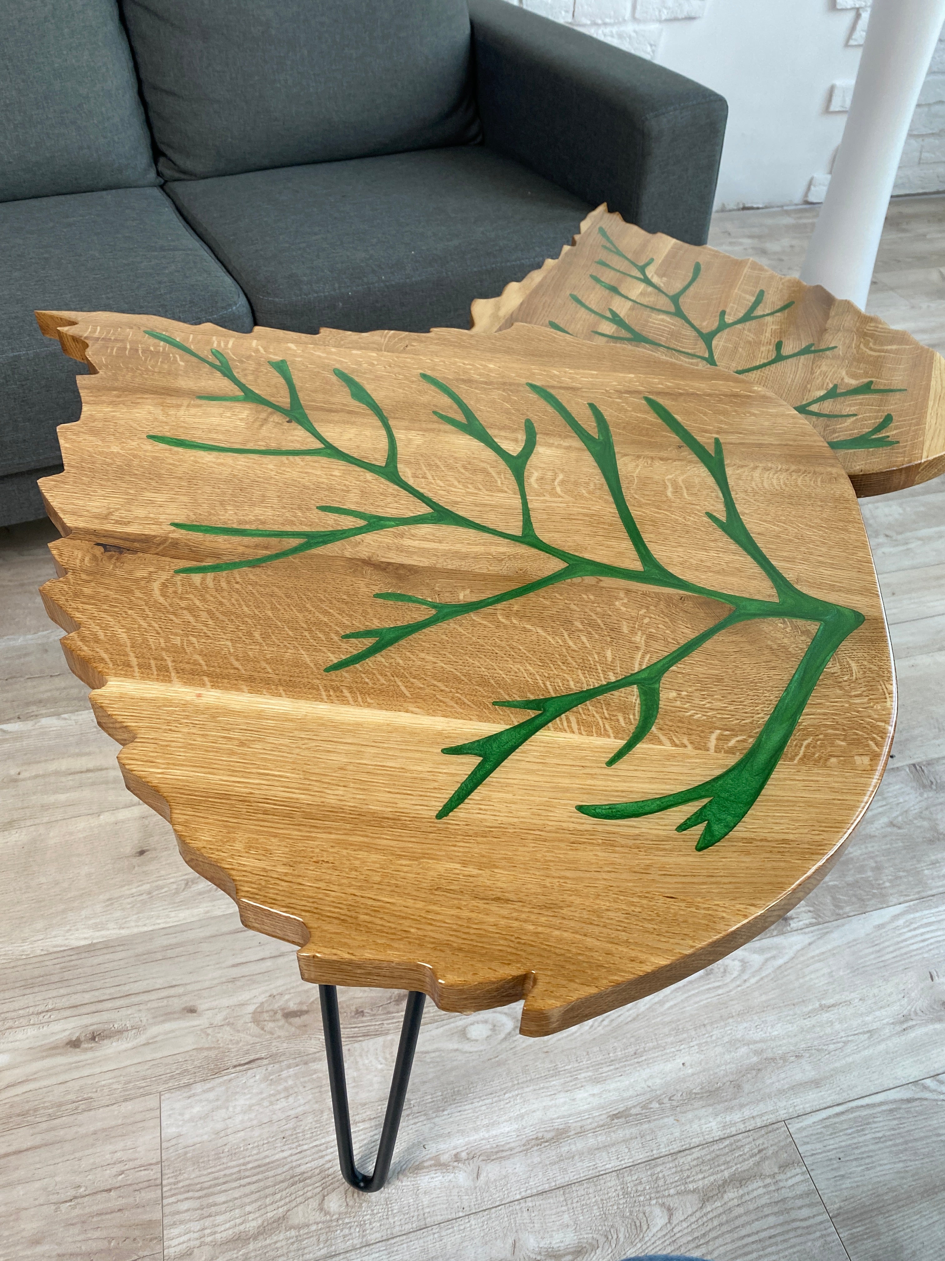 monstera leaf coffee table Set of 2 Small Nesting Coffee Tables (Leaves) – ThunderWood Studio