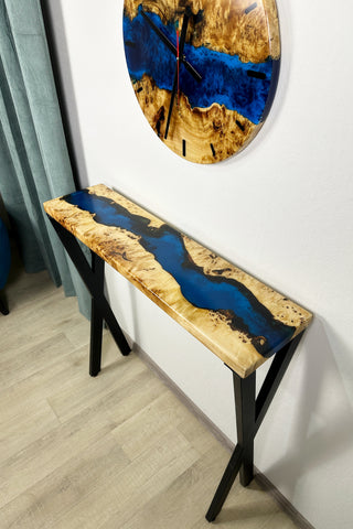 Blauer Epoxy River Konsolentisch