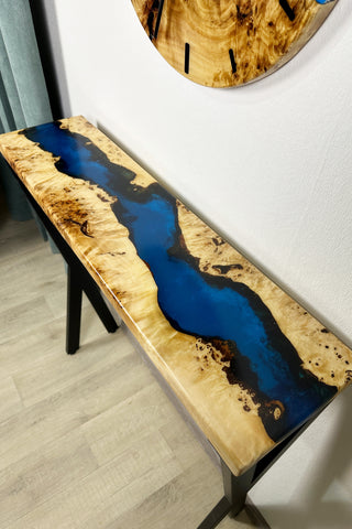 Blauer Epoxy River Konsolentisch