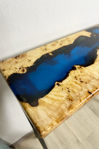 Blauer Epoxy River Konsolentisch