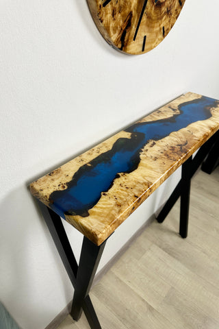 Blauer Epoxy River Konsolentisch