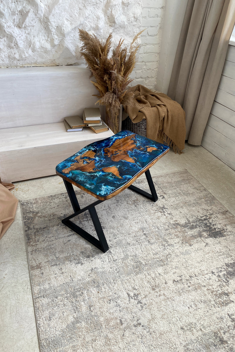 Epoxy World Map Table Thunderwood Studio